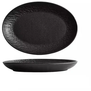 LUZZILE Speiseteller, Keramik, oval, Mikrowelle, spezieller gedämpfter Fischteller, Speiseteller, Haushaltsgeschirr, Fischteller, Keramik-Teller, Schwarz, Größe S
