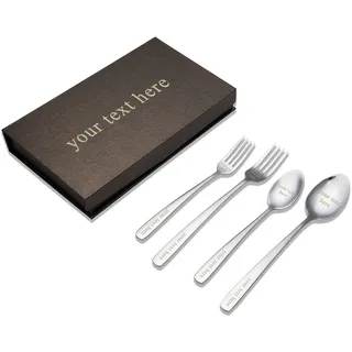 Lpraer Gabel und Löffel mit Gravur Personalisiert Name Besteckset aus 304 Edelstahl, Geburtstag Einzigartige Geschenke für Bestie Liebste, 4-TeilIge in Geschenkbox