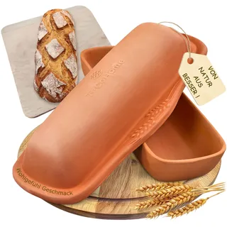 TeCoHome Brotbackform & Brottopf zum Brotbacken | Brotbackformen Natur-Ton mit Deckel | Tontopf Brot | Kastenform Brot | Brotkasten Keramik, Brotaufbewahrung, Brotbacktopf Ton, Brotformen rechteckig