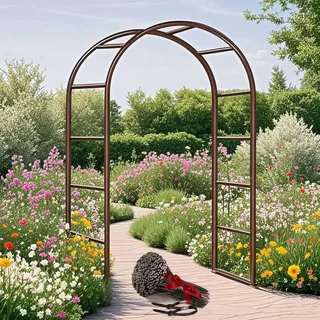 Schwer Rosenbogen Verzinkt Gartenbogen, Wetterfest Rosenbogen Aus Metall Stabil Für Kletterpflanzen Freistehend, Gartenlaube, Rosengestell Torbogen 120 140 180 200 240 280cm(Braun,W120 X H220cm)