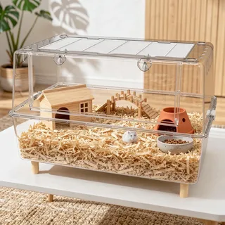 Ruexue 75cm XXL Nagarium - Artgerechtes Hamsterheim aus kristallklarem PET für Goldhamster & Igel, Hamstergehege mit hoher Bodenwanne für tiefes Einstreu, 360° Sicht & Ausbruchsicher