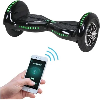ROBWAY W3 | Hoverboard für Erwachsene & Kinder - Elektro Scooter - E-Balance - Self Balance - 10 Zoll - 800 Watt - Bluetooth - App (Schwarz) - Schwarz