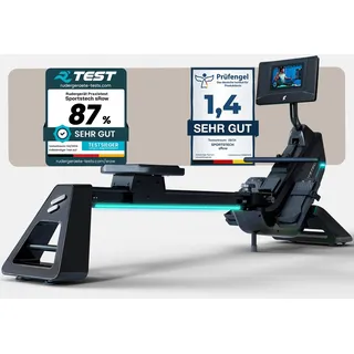 Sportstech Premium Rudergerät für zuhause + Touch Display - Deutsche Qualitätsmarke - App mit Workouts & Training Kursen, klappbare Rudermaschine mit LED Technologie, sRow