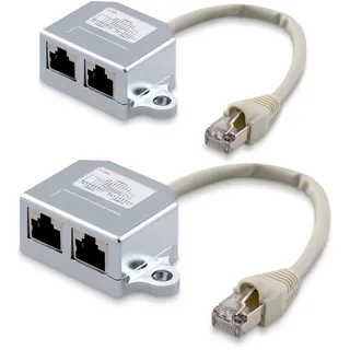 kwmobile 2in1 Set Netzwerkkabel Splitter - ISDN Anschluss Doppler Adapter - T-Adapter Netzwerk Kabel - RJ45 Stecker auf 2X Rj45 ISDN Buchse Port
