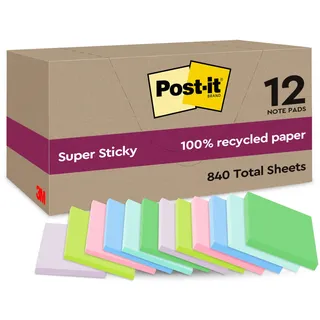 Post-it Post-it® Super Sticky Recycling Notes Haftnotizen extrastark farbsortiert 12 Blöcke