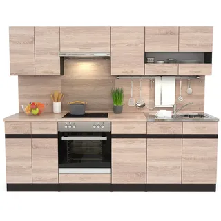 Küchenzeile mit Elektrogeräten Spülbecken Einbauküche Küche E-Geräten - Eiche