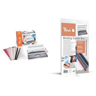 Peach PB200-30A All in one Plastikbindegerät | bis DIN-A3 quer | Preis-/Leistungs-Sieger* | bindet 350 Blatt | inkl. Starterset & PB100-14 Plastikbindeset für 12 Dokumente, DIN A4, 36-teilig