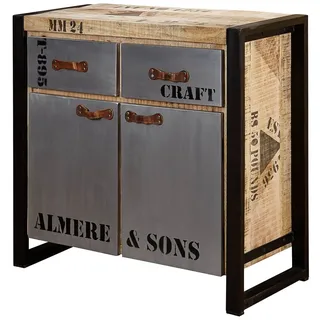 Industrial Sideboard klein Kommode Anrichte beschriftet - Mangoholz massiv