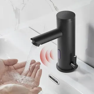 Auralum Sensor Wasserhahn Bad Waschtischarmatur mit Infrarot, automatische Waschbeckenarmatur Schwarz berührungslos,Badarmatur Kalt Warm Mischbatt... - Schwarz