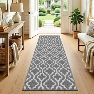 SHACOS Teppich Läufer Flur Waschbar 60x180 cm, Teppichläufer Modern, Grau | Dünner Küchenteppich Rutschfest, Flurteppich Schmal, mit Gummirücken, für Flur, Küche, Eingang, Balkon, Decor