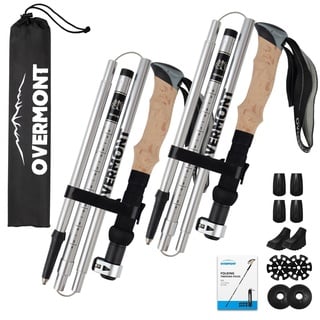 Overmont Wanderstöcke Carbon, 7075 Aluminium Ultraleicht faltbar verstellbar 105-125CM Trekkingstöcke Nordic Walking Stöcke 1 Paar mit All Terrain Zubehör