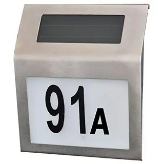 Gravidus Edelstahl Solar-Hausnummer mit LED-Beleuchtung, witterungsbeständig, inkl. Ziffern & Buchstaben, energiesparend, selbstklebend, ideal für den Eingangsbereich