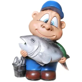 wunderschöne große Spardose Angler mit Fisch Hobby Angeln,ca. 20 cm groß mit Gummipfpfen