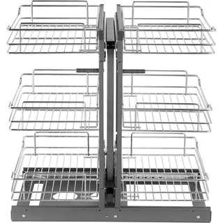 Vevor Küchenschrank-Organizer mit 3 Ebenen & 6 Ablagen, Aufbewahrungskorb aus verchromtem Karbonstahl, Aufbewahrungs-Organizer, links und rechts zu öffnen, min. Türöffnungsbreite 38 cm