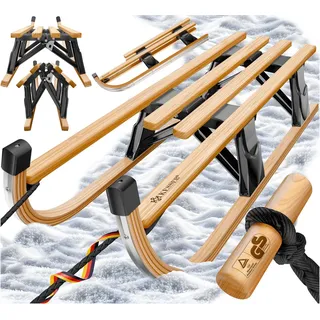 Kesser KESSER® Holzschlitten Premium Schlitten faltbar Kinder Faltschlitten Kinderschlitten aus Buchenholz inkl. Zugseil Schieber Metallkufen