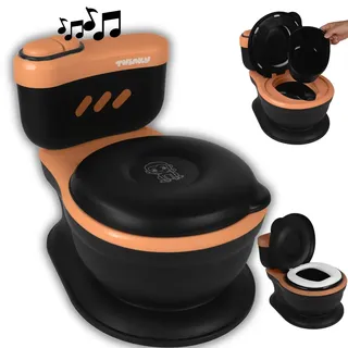 Twinky Twinky® Töpfchen für Baby – 3-in-1 Toilettentrainer mit Musik- und Spültaste – Toilettensitz mit Deckel und WC-Rollenhalter - Schwarz/Braun