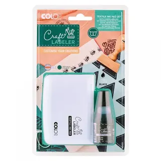 Colop Craft Labeler Set Textil, 1 Stempelkissen und Fläschchen mit 25 ml Tinte