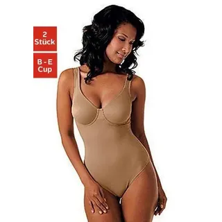 T-Shirt-Body NUANCE, Damen, Gr. 80, Cup B, braun (nougat, weiß), Obermaterial: 77% Polyamid (TACTEL), 16% Elasthan (LYCRA), 7% Baumwolle, Basic, figurbetont, eckiger Ausschnitt, Bodys, mit Bügel, mit bodyforming Effekt, Shape wear Body, Shaping Body