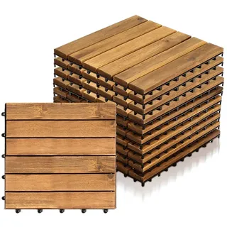 TolleTour 44x Holzfliese 30x30cm, Terrassenfliesen Holz Fliesen aus Akazienholz mit Klicksystem, 6 Latten, für Terrasse Balkon - 4qm - Braun