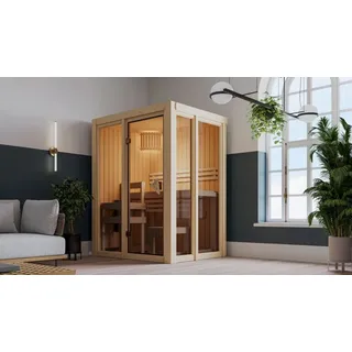 Karibu Sauna Irava 1 - 68 mm Systemsauna - 230 Volt Plug & Play Bronzierte Ganzglastür Ohne Dachkranz Ohne Ofen