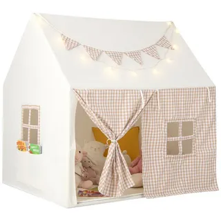 COSTWAY Spielzelt Tipi Zelt mit Sternenlichtern & Taschen beige