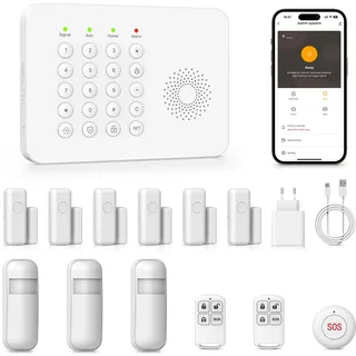 PGST 4G Alarmanlage Haus, WLAN Alarmanlage Wohnung mit Fenster Tür Sensoren, Bewegungsmelder, Fernbedienungen, Funktioniert mit Alexa