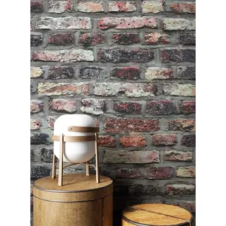 Newroom Vliestapete Muster Tapete Ziegelstein Mauer,Stein, Steintapete Anthrazit Rot Ziegelstein Backstein Mauerwerk Klinker Tapete Steinoptik Wohnzimmer Schlafzimmer Flur, Backstein schwarz