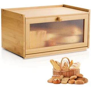 Vevor Brotkasten für Küchentheke Brotbehälter Brotbox Brot-Organizer aus Holz für selbstgebackenes Brot, Aufbewahrungsbehälter mit gewellter Acryl-Türplatte, Brotaufbewahrung Natur