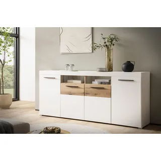 Beauty.Scouts Sideboard "Milano" – in Weiß Melamin und Eiche Evoke Dekor, 205/87/40