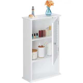 Relaxdays Badschrank, 3 Fächer, Lamellentür, geringe Tiefe, HBT 70 x 42 x 16,5 cm, platzsparend, Badezimmerschrank, weiß