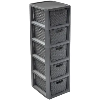 branq home essential BranQ - Home essential Regal in Rattan Design, BPA-freie Kunststoff PP, Anthrazit, 29,5 x 24 x 80 cm, 5 Körben