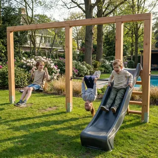 EXIT TOYS Rutschen EXIT Linea Massiv 140 Holzschaukel mit Reckstange und Rutsche