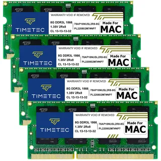 Timetec 32GB KIT(4x8GB) kompatibel für Apple iMac Ende 2015(27 Zoll mit Retina 5K Display) DDR3L 1867MHz/1866MHz PC3L-14900 2Rx8 CL13 1.35V 204 Pin SODIMM Speichermodul MAC RAM Upgrade für iMac 17,1