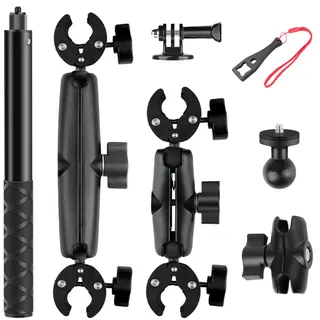 Actionkamera Motorrad Halterung, Zubehör für Insta360 x4, Motorrad Kit für Insta360 X4 X3 X2 360-Grad-Drehung, Doppelklemme Doppelte Stabilität Motorradhalterung Selfie-Stick für Motorradlenker