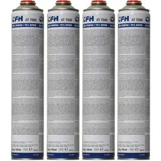 CFH Universaldruckgasdose AT 7500 – 4 Stück, Druck Gas Dose mit Anschraubgewinde nach DIN EN 417, Propan/Butan-Gasgemisch (30%/70%), 4X Inhalt 420 g, Für Gasgeräte mit Schraubanschluss nach DIN 521