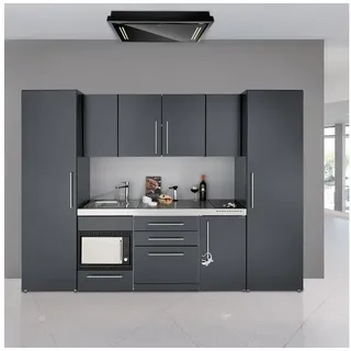 Stengel Küchenzeile 300 cm Küchenblock mit Elektrogeräten, Exklusive Metallküche, Luxuriöses Design, langlebige Materialien, top Komfort. grau|silberfarben