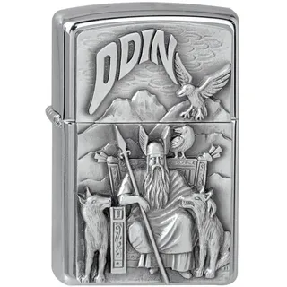 Zippo mit Göttervater Odin auf seinem Thron mit Wölfen und Raben Feuerzeug Geschenk