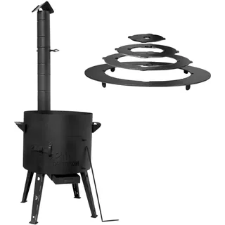 Utschak Ø40 cm Uchag 2mm Stahl mit Adapter-Ringe Abzugsrohr Utschag Учаг под Казан Feldküche Feuerstelle Campingofen Außenküche Eintopfofen Gulaschkessel für 12L Kazan Ofen Outdoor Feuer-Ofen