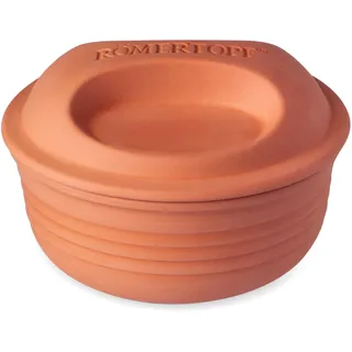 Römertopf Multibräter rund aus Naturton, Keramik Bräter für bis zu 4 Personen, 2 Liter Volumen, Ø 22,5 cm, Höhe 16,5 cm, fettfrei garen im Ofen, ideal für Brot, Aufläufe, Braten und kalorienarme Küche