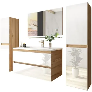 Atlantis Badmöbel-Set Leonard 5-tlg. Eiche Artizan Weiß Hochglanz