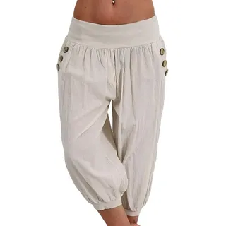 Onsoyours Damen 3/4 Länge Haremshose Blumenmuster Pumphose Damen Hosen Blumenmuster Pumphose Yogahose Aladinhose Baggy Harem Stil Weite Bein Sommerhose A Beige XL - XL