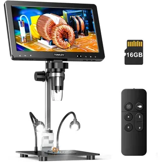TOMLOV DM9 Max 10,1" IPS Mikroskop Digital für PCB- & Münzinspektion | 1500X Vergrößerung, Großer Arbeitsbereich, 12,6" Ständer, 20MP Fotos/1080P Video, Verstellbare LED, PC/TV-Kompatibel, Tragbar