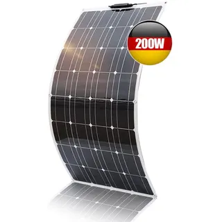 Rhein Beleuchtung Solarmodul 200W effizientes flexibles Solarpanel aus monokristallinem Silizium, 200 W, Monokristallin, (1-St., Für Wohnmobil, Garten, Boot – solarpanel 200w, solarpanel camping), Dünnes, leichtes Design mit Montagelöchern – langlebig & effizient