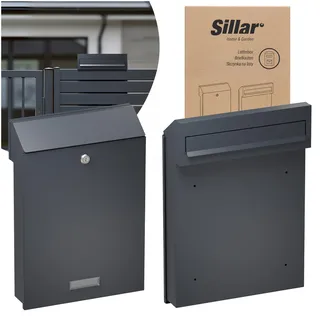 Sillar Zaunbriefkasten Durchwurfbriefkasten – Einwurf Vorne Entnahme Hinten – Wetterfester Briefkasten für Zaunmontage, Stahl Verzinkt, 4 Schlüssel & Sichtfenster, 28,5x6x41 cm, Anthrazit Matt