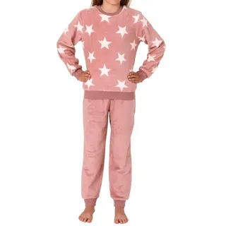 normann langarm Schlafanzug Bündchen in Sterneoptik aus kuschelig warmen Coralfleece - 76986 rosa | Gr.: 128
