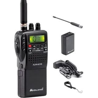 Midland Alan 42 DS CB-Handfunkgerät mit Multiband AM/FM, tragbares CB-Funkgerät mit Zubehör & digitaler Rauschsperre, für alle EU-Länder, schwarz
