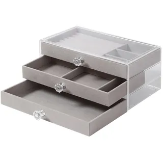 Schmuckaufbewahrung Acryl Schmuckkästchen mit 3 Schubladen Schmuckkasten Schmucktablett Schmuckkästen Schmuck Organizer Box für Ringe Ohrringe Halskette Armbänder Geschenk für Frauen (Grau)