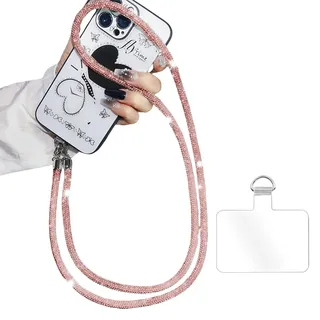 FloralGrace Umhängekette mit Glitzer Strass, Telefon Lanyard, langes Hängeband, Handy Seil, Anti Drop Handykette, Handy Kette, Kurz Handyanhänger(Pink 68CM)