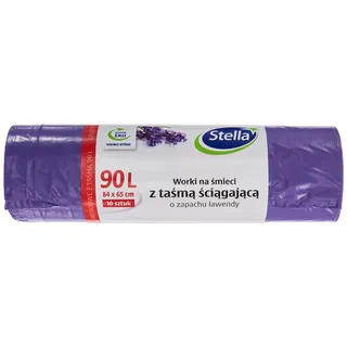 Stella pack Stella 009916 Müllbeutel mit Zugband 90 L | 10 Stück | Lavendelduft | Müllsack Mülltüte Abfallsäcke für Den Hausmüll Büro aus LDPE-Folie Hergestellt/aus Regranulat Farbe: Lavendel/Violette