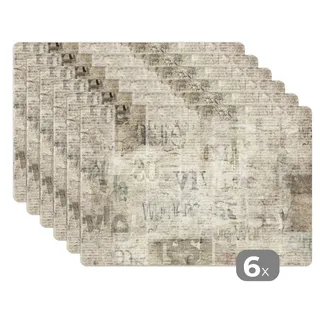 MuchoWow Platzset Zeitung - Vintage - Papier, (6-St), Platzsets, Tischset, Abwaschbar, Tischsets, Platzdeckchen bunt